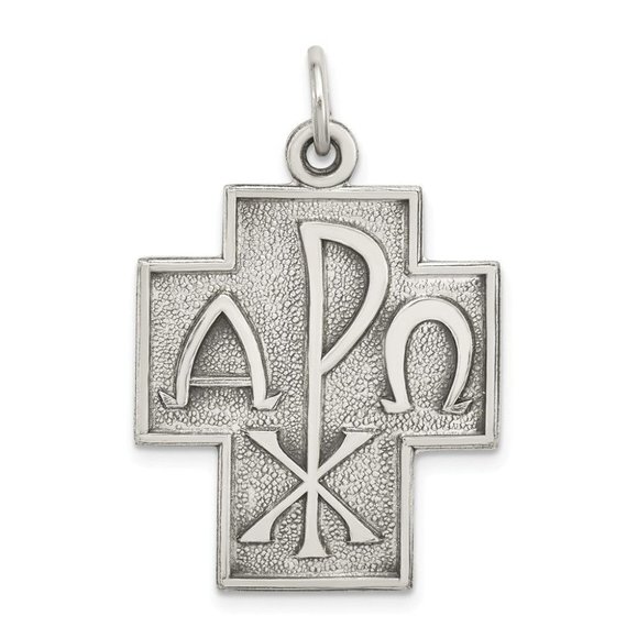 Sterling Silver Antiqued Alpha Omega Cross Pendant New Religious Charm 925 - Picture 1 of 3